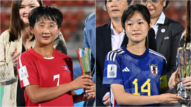 Jon Il-chong, top scorer Piala Asia Wanita U-17 2024 dan Shinjo Miharu, MVP di Piala Asia Wanita U-17 2024. Foto: AFC