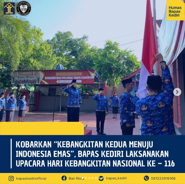 Kobarkan “Kebangkitan Kedua Menuju Indonesia Emas”, Bapas Kediri Laksanakan Upacara Hari Kebangkitan Nasional ke – 116