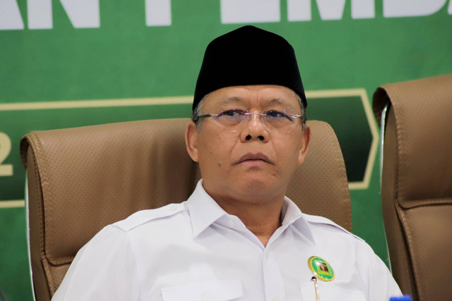 Plt Ketua Umum Partai Persatuan Pembangunan (PPP) Muhammad Mardiono pada konferensi pers Menanggapi sikap Mahkamah Konstitusi terkait gugatan PHPU PPP di Kantor DPP PPP, Jakarta, Rabu (22/5/2024). Foto: Jamal Ramadhan/kumparan