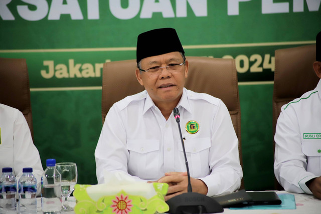 Plt Ketua Umum Partai Persatuan Pembangunan (PPP) Muhammad Mardiono pada konferensi pers Menanggapi sikap Mahkamah Konstitusi terkait gugatan PHPU PPP di Kantor DPP PPP, Jakarta, Rabu (22/5/2024). Foto: Jamal Ramadhan/kumparan