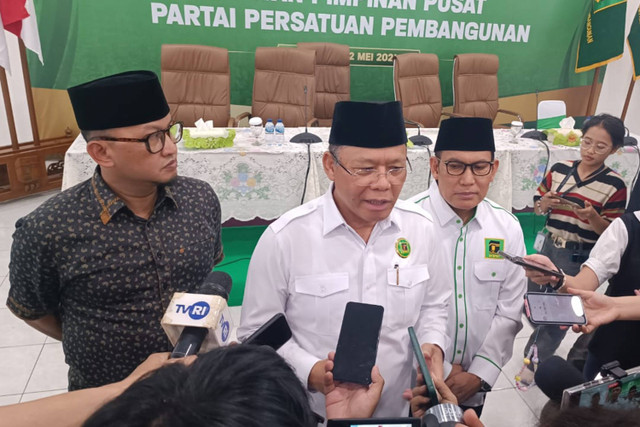 Plt. Ketua Umum PPP, Muhamad Mardiono saat diwawancarai wartawan di DPP PPP, Jakarta Pusat, Rabu (22/5/2024). Foto: Fadlan Nuril Fahmi/kumparan