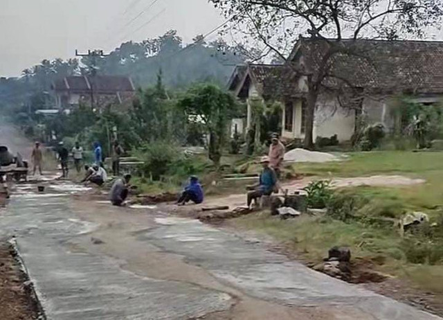 Perbaikan Jalan Desa Gunung Mas, Kecamatan Marga Sekampung, Kabupaten Lampung Timur, hasil dari swadaya masyarakat. | Foto : Ist