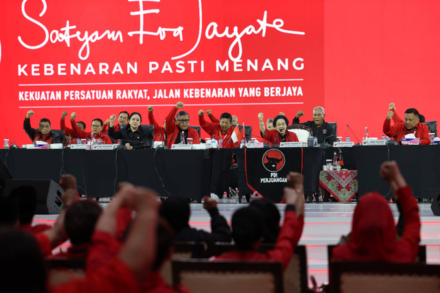 Suasana Ketum PDIP Megawati Soekarnoputri memberikan pengarahan tertutup di Rakernas partai hari kedua, Sabtu (25/5). Foto: Dok PDIP