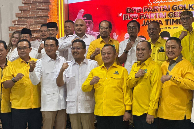 Jajaran DPD Partai Golkar Jatim berkunjung ke Kantor DPD Partai Gerindra Jatim. Foto: Dok. Golkar Jatim