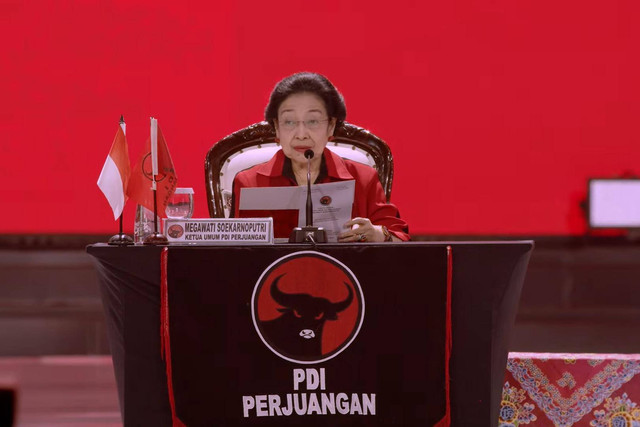 Megawati Soekarno Putri saat Penutupan Rakernas PDI Perjuangan di Jakarta Utara, Minggu (26/5/2024). Foto: Dok. Youtube PDI Perjuangan