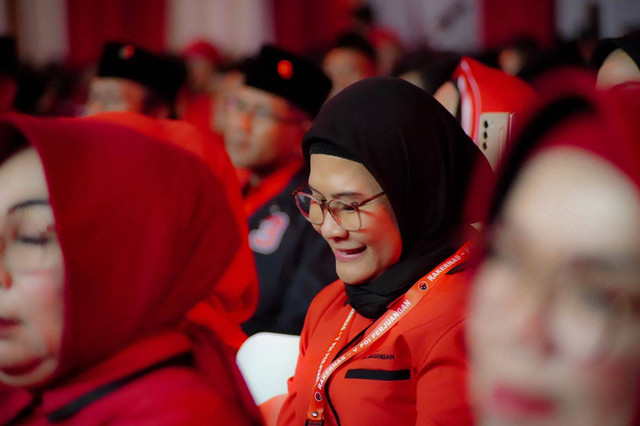 Bupati Indramayu, Nina Agustina, hadir dalam Rapat Kerja Nasional (Rakernas) V PDI Perjuangan yang berlangsung di Beach City International, Jakarta, dari tanggal 24-26 Mei 2025. (Foto: Istimewa)