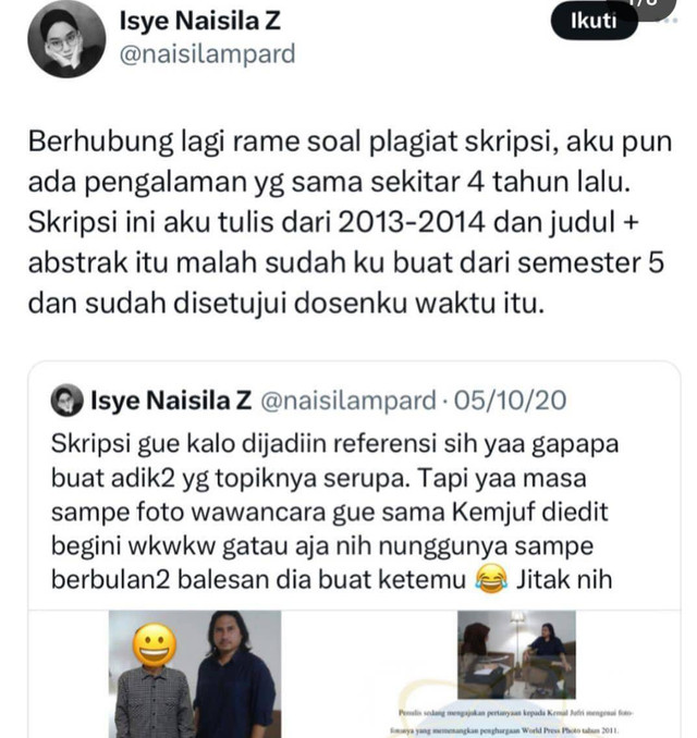 Cuitan dari akun X bernama @naisilampard