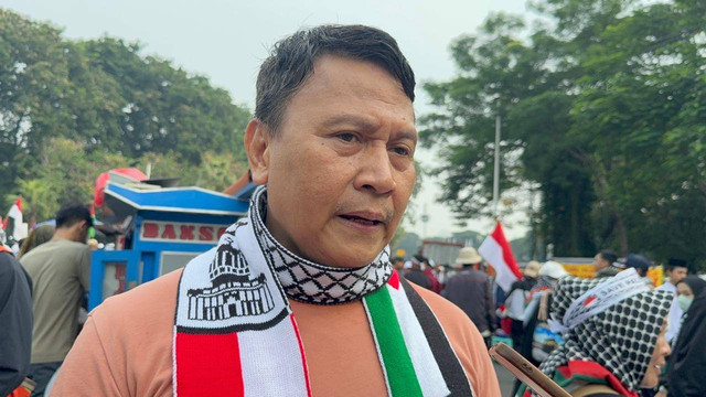 Ketua DPP PKS, Mardani Ali Sera hadir pada acara aksi bela Palestina di depan Kedubes AS, Jalan Medan Merdeka Selatan, Jakarta, Sabtu (1/6/2024).  Foto: Luthfi Humam/kumparan