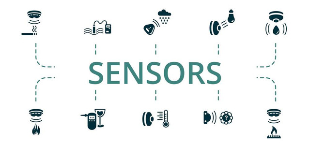 Gambar kumpulan ikon sensor seperti sensor cahaya, sensor suhu, sensor alkohol dll (Sumber : shutterstock)