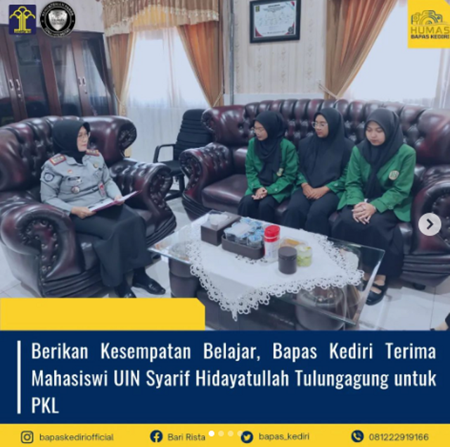 Berikan Kesempatan Belajar, Bapas Kediri Terima Mahasiswi UIN Syarif Hidayatullah Tulungagung untuk PKL