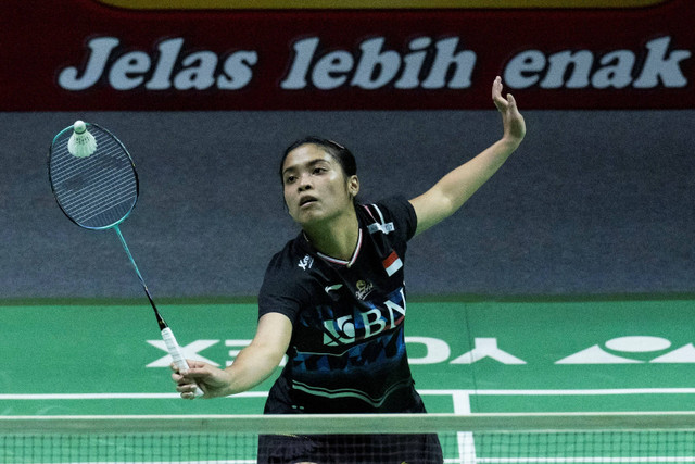 Tunggal putri Indonesia Gregoria Mariska Tunjung saat melawan tunggal putri Indonesia Putri Kusuma Wardani dalam babak pertama Indonesia Open 2024 di Istora Senayan, Jakarta, Selasa (4/6/2024). Foto: Aprillio Akbar/ANTARA FOTO