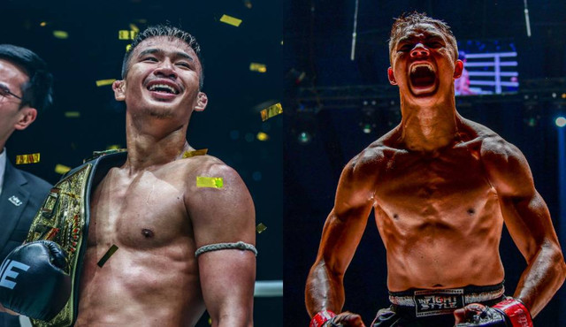 Juara Dunia ONE Flyweight Kickboxing Superlek Kiatmoo9 (kiri) dan bintang Muay Thai muda dari Malaysia, Johan Ghazali. Foto: ONE Championship