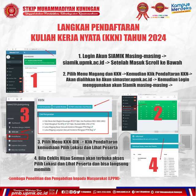 Dokumentasi Flyer: Langkah Pendaftaran Kuliah Kerja Nyata (KKN) Tahun 2024 STKIP Muhammadiyah Kuningan UPMK