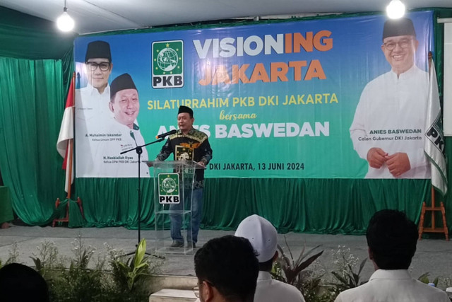 Ketua DPW PKB DKI Jakarta, Hasbiallah Ilyas saat beri sambutan di kantor DPW PKB DKI Jakarta, Pulo Gadung, Jakarta Timur, Kamis (13/6/2024). Foto: Fadlan Nuril Fahmi/kumparan