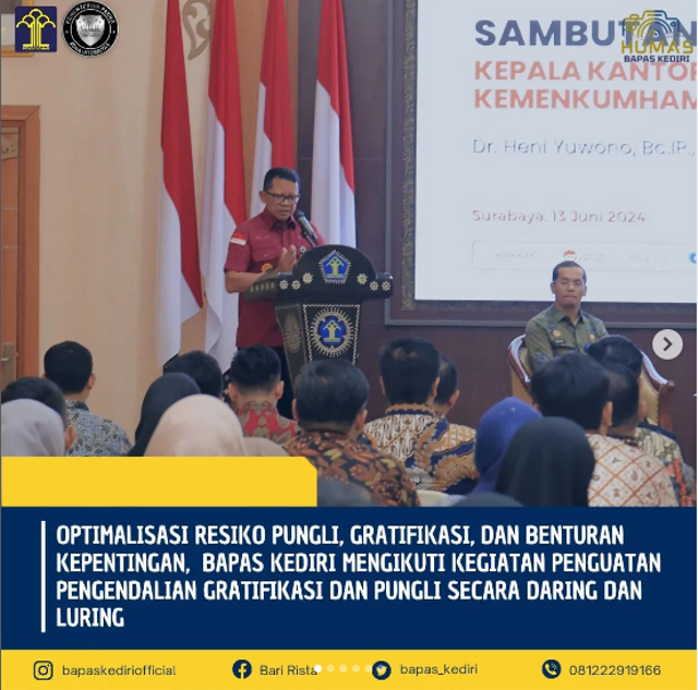 Optimalisasi Resiko Pungli, Gratifikasi, dan Benturan Kepentingan, Bapas Kediri Mengikuti Kegiatan Penguatan Pengendalian Gratifikasi dan Pungli Secara Daring dan Luring