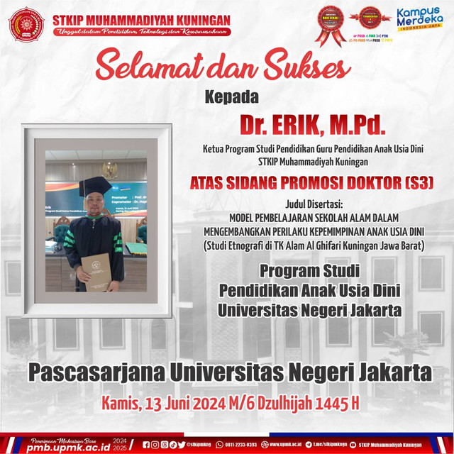 Dokumentasi Flyer: Dr. Erik, M.Pd. Ketua Prodi PG-PAUD, Selesai Sidang Promosi Doktor (S3) UPMK