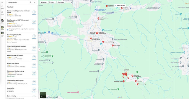 Sejumlah titik di Kecamatan Sukolilo, Kabupaten Pati, Jateng, dilihat di Google Maps. Foto: Dok. Google Maps
