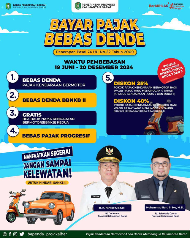 Pemutihan Pajak Kendaraan Pemprov Kalbar Bebaskan Denda Dan Beri Diskon 