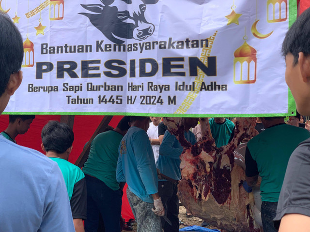 Sapi Kurban Jokowi telah disembeli di Perumahan Permata Biru, Bandar Lampung, Senin (17/6/2024) | Foto: Roza Hariqo / Lampung Geh