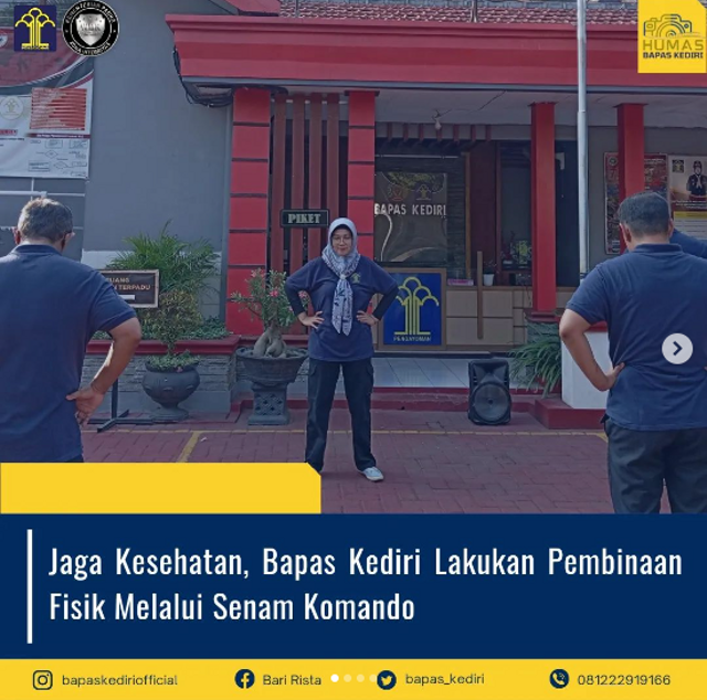 Jaga Kesehatan, Bapas Kediri Lakukan Pembinaan Fisik Melalui Senam Komando