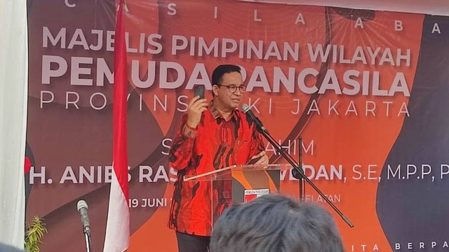 Anies Baswedan di MWP Pemuda Pancasila, Jakarta Selatan, pada Rabu (19/6/2024). Foto: Rachmadi Rasyad/kumparan