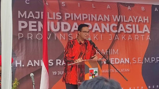 Anies Baswedan di MWP Pemuda Pancasila, Jakarta Selatan, pada Rabu (19/6/2024). Foto: Rachmadi Rasyad/kumparan