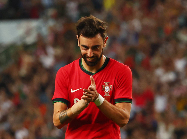 Pemain Timnas Portugal, Bruno Fernandes. Foto: REUTERS/Pedro Nunes