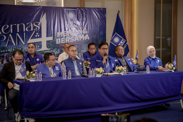 Konferensi pers menjelang Rakernas 4 PAN di Kantor DPP PAN, Pasar Minggu, Jakarta Selatan, Kamis (27/6/2024). Foto: Jamal Ramadhan/kumparan