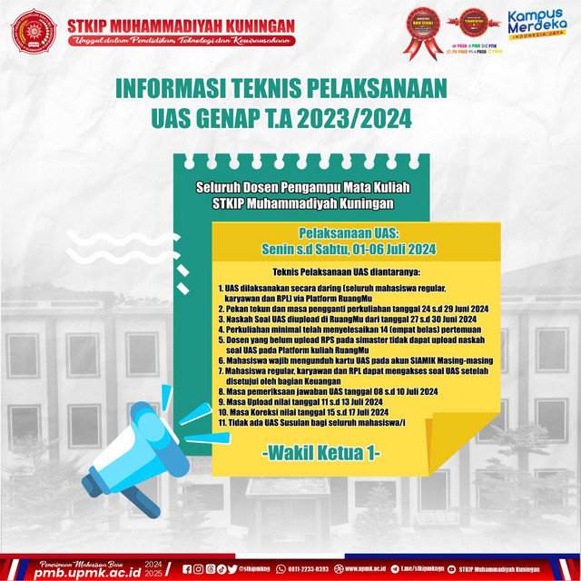 Dokumentasi Flyer: Teknis Pelaksanaan UAS Genap 2023/2024 STKIP Muhammadiyah Kuningan UPMK