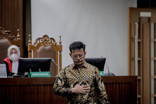 Terdakwa kasus pemerasan dan gratifikasi di Kementerian Pertanian Syahrul Yasin Limpo bersiap untuk menjalani sidang pembacaan tuntutan di Pengadilan Tipikor, Jakarta, Jumat (28/6/2024). Foto: M Risyal Hidayat/ANTARA FOTO