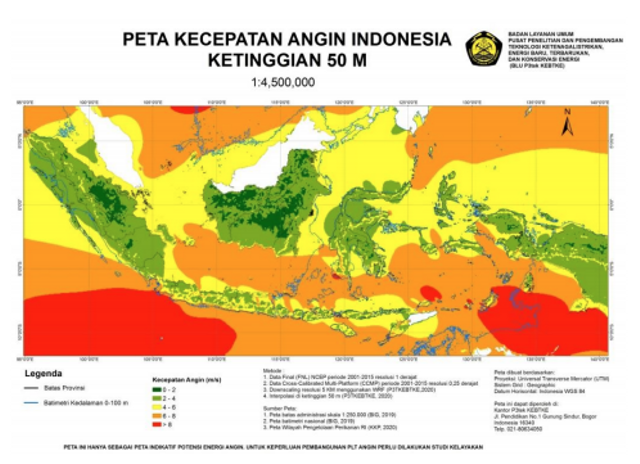 ilustrasi Peta Kecepatan Indonesia : https://p3tkebt.esdm.go.id/pilot-plan-project/energi_angin/potensi-energi-angin-indonesia-2020