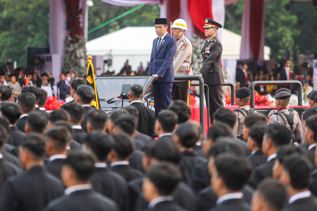 Suasana perayaan HUT Bhayangkara ke-78 di Monas, Jakarta, Senin (1/7/2024). Foto: Iqbal Firdaus/kumparan