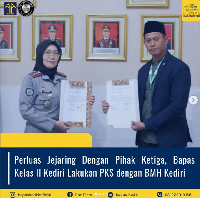 Perluas Jejaring Dengan Pihak Ketiga, Bapas Kelas II Kediri Lakukan PKS dengan BMH Kediri