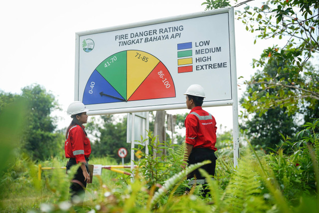 Papan informasi fire danger rating di area konsesi APRIL Group. Foto: APRIL