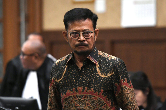 Terdakwa kasus pemerasan dan gratifikasi di Kementerian Pertanian Syahrul Yasin Limpo usai menjalani sidang dengan agenda pembacaan pledoi di Pengadilan Tipikor, Jakarta, Jumat (5/7/2024). Foto: Hafidz Mubarak/ANTARA FOTO