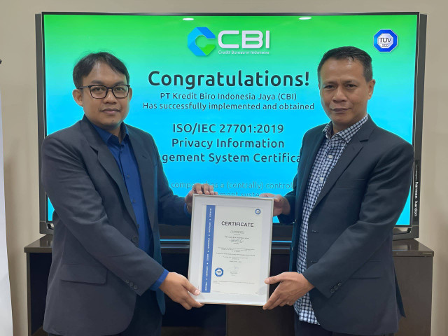 Credit Bureau Indonesia (CBI) meraih sertifikat ISO 27701 untuk Privacy Information Management System.  Foto: Dok. Istimewa