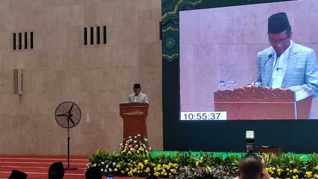 Mahfud MD dalam kegiatan Gebyar Hijriyah Tahun Baru Islam1446 H di Masjid Istiqlal, Jakarta, Minggu (7/7/2024). Foto: Rachmadi Rasyad/kumparan