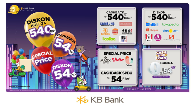 KB Bank merayakan HUT ke-54 dengan menebar serangkaian promo dan potongan harga hingga 54%. Foto: Dok. KB Bank