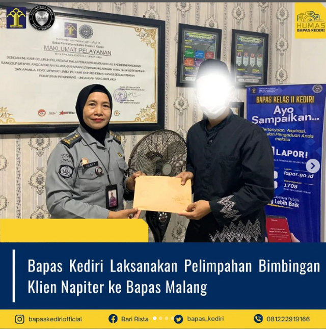 Bapas Kediri Laksanakan Pelimpahan Bimbingan Klien Napiter ke Bapas Malang