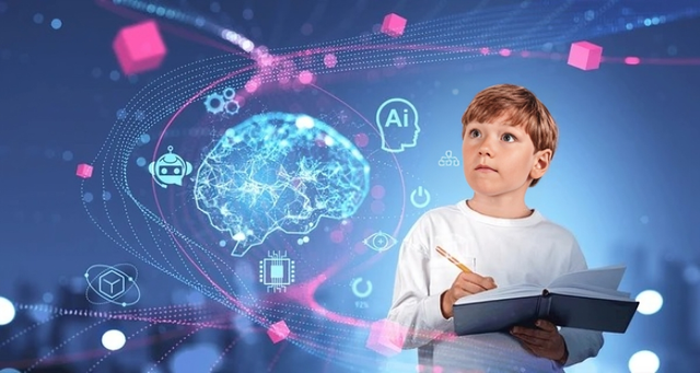 Sumber Tulisan: https://www.shutterstock.com/image-photo/child-take-notes-digital-ai-brain-2296184867