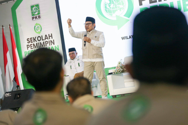 Ketum PKB Muhaimin Iskandar (Cak Imin) di Sekolah Pemimpin Perubahan Wilayah II Jawa Tengah dan DI Yogyakarta, Minggu (14/7/2024). Foto: PKB