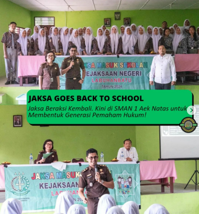 Belajar hukum dan bahaya narkotika bersama Adhyaksa di SMAN 1 Aek Natas Sumber : Instagram @kejari_labuhanbatu