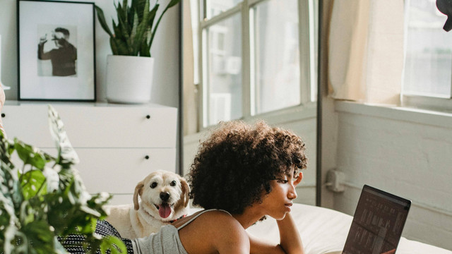 Ilustrasi saat menontok Kdrama. https://www.pexels.com/photo/relaxed-black-woman-watching-laptop-near-dog-on-bed-5255645/