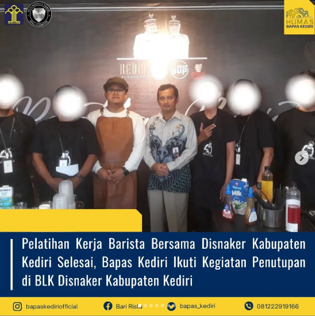 Pelatihan Kerja Barista Bersama Disnaker Kabupaten Kediri Selesai, Bapas Kediri Ikuti Kegiatan Penutupan di BLK Disnaker Kabupaten Kediri