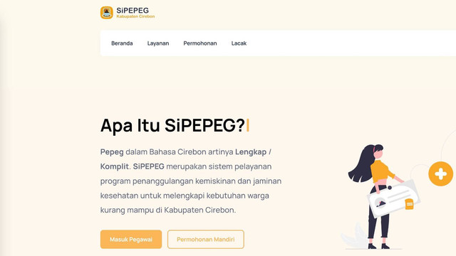 Aplikasi pelayanan SiPEPEG. Foto: dok: sipepeg.cirebonkab.go.id