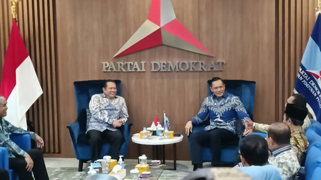 Ketum Partai Demokrat, AHY terima kunjungan Ketua MPR RI, Bambang Soesatyo dan rombongan di kantor DPP Partai Demokrat, Menteng, Jakarta Pusat, Selasa (16/7/2024). Foto: Fadlan Nuril Fahmi/kumparan