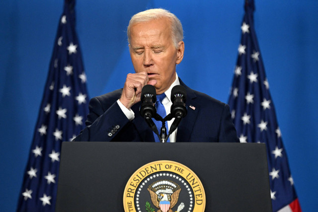 Presiden AS Joe Biden memberikan keterangan pers penutupan KTT NATO ke-75 di Walter E. Washington Convention Center di Washington, DC pada 11 Juli 2024. Foto:  SAUL LOEB/AFP