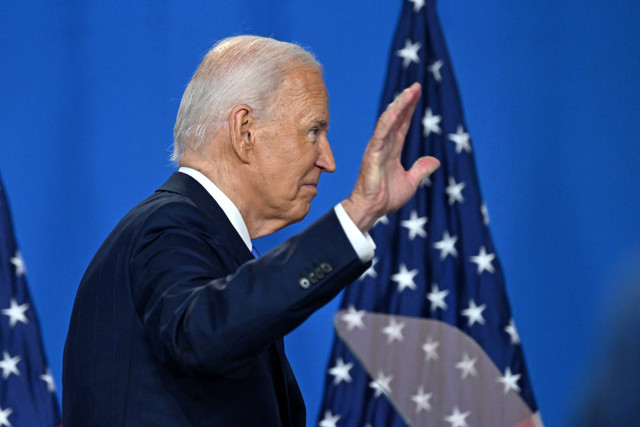 Presiden AS Joe Biden usai memberikan keterangan pers penutupan KTT NATO ke-75 di Walter E. Washington Convention Center di Washington, DC pada 11 Juli 2024. Foto:  SAUL LOEB/AFP