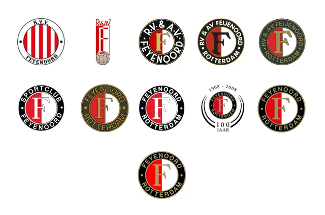 Logo klub sepak bola Liga Belanda, Feyenoord Rotterdam, dari masa ke masa. Foto: feyenoord.com