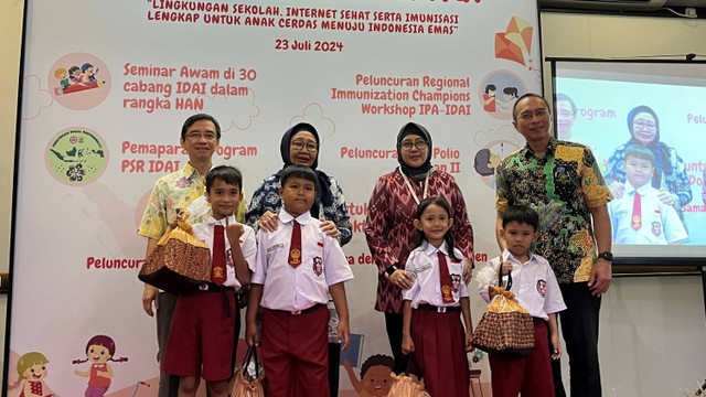 Peluncuran Pekan Imunisasi Nasional Polio II di Kantor IDAI, Jakarta Pusat, Selasa (23/7/2024).  Foto: Nabila Fatiara/kumparan